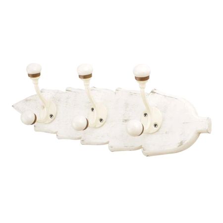 White Cream Double Loop Ceramic Iron Wooden Hooks